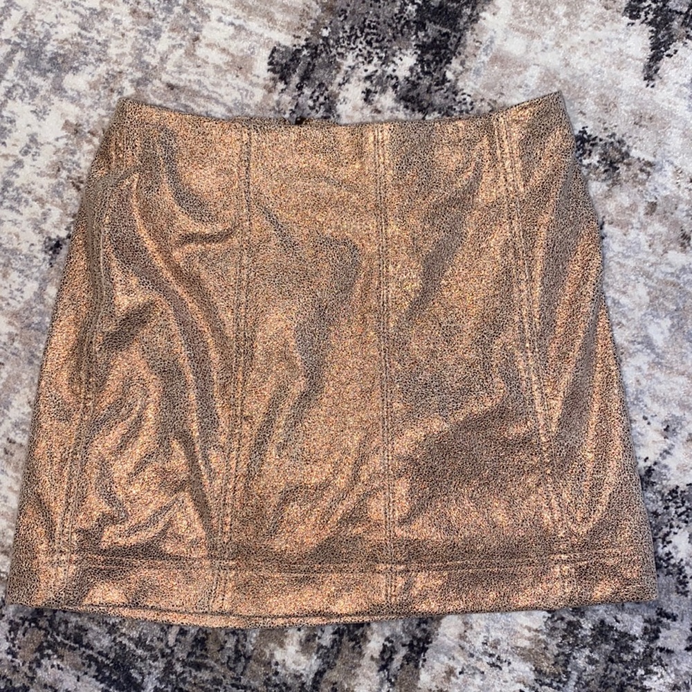 Free People Metallic rose gold suede mini skirt